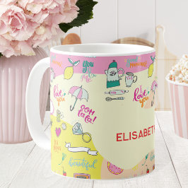 Taza De Café Dibujo Kawaii Rosa Pastel Femenino