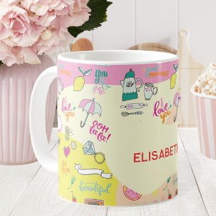 Taza De Café Dibujo Kawaii Rosa Pastel Femenino