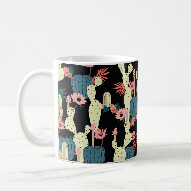 Taza De Café Dibujo manual Cactus Plant and flowers Seamless Pa (Izquierda)