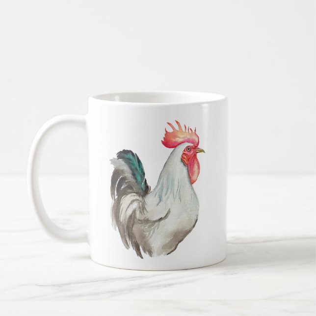 Taza De Café Dibujo manual de acuarela de un gallo (Izquierda)