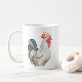 Taza De Café Dibujo manual de acuarela de un gallo