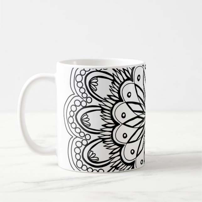 Taza De Café Dibujo manual de flores mandala (Izquierda)