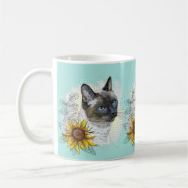 Taza De Café Dibujo manual divertido lindo gato tailandés con f