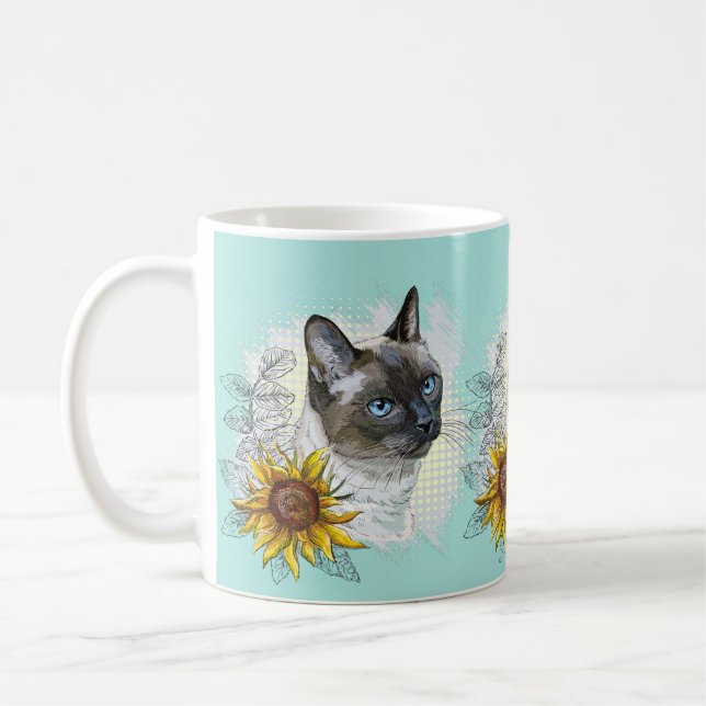 Taza De Café Dibujo manual divertido lindo gato tailandés con f (Izquierda)