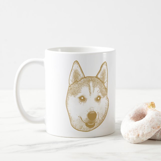 Taza De Café Dibujo manual personalizado de Husky Sibir Dog (Con donut)