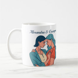 Taza De Café Dibujo minimalista de parejas de lesbianas persona
