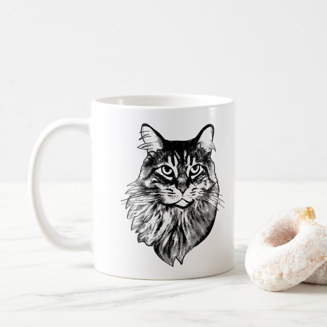 Taza De Café Dibujo personalizado de Maine Coon Cat (Con donut)