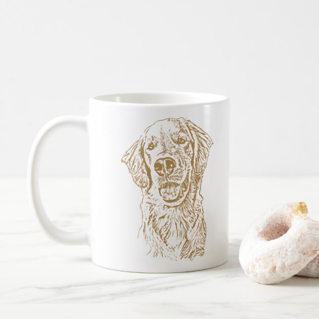 Taza De Café Dibujo personalizado de mano del perro con recuper (Con donut)