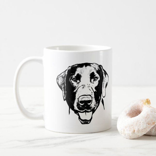 Taza De Café Dibujo personalizado de perro de labrador (Con donut)