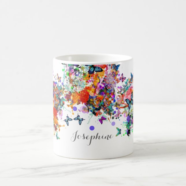 Taza De Café Dibujo personalizado salpicado mariposas Pop Art (Centro)