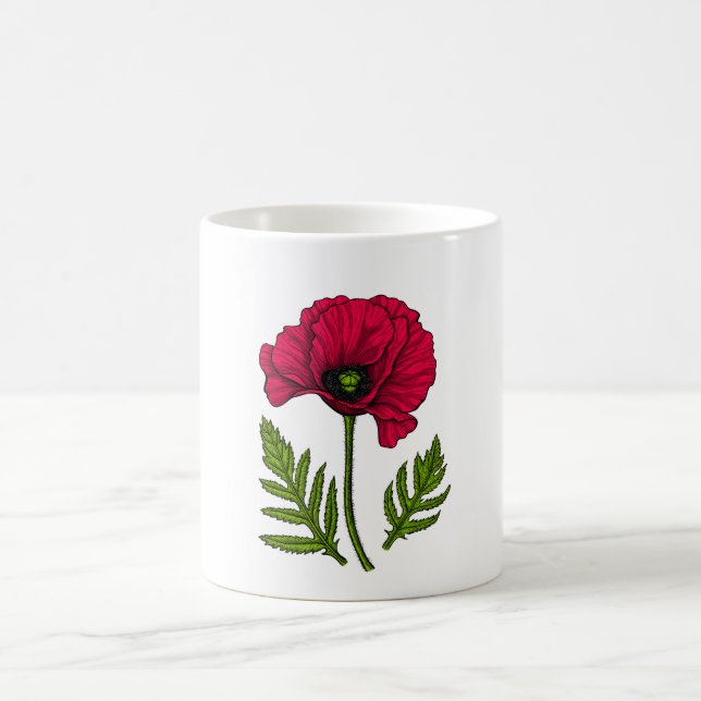 Taza De Café Dibujo rojo de amapola 3 (Centro)