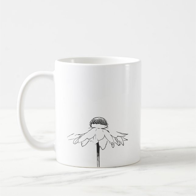 Taza De Café Dibujo simple de líneas de flores en blanco y negr (Izquierda)