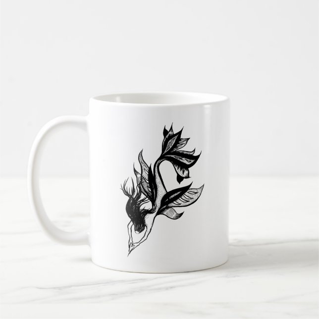 Taza De Café Dibujo Tatuaje De Sirena Estilo Tatuaje Estipple T (Izquierda)