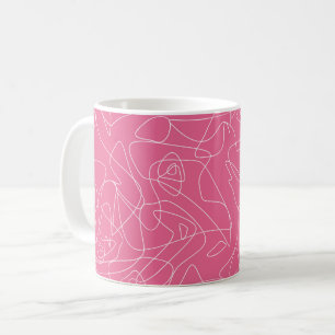 Taza De Café Dibujos abstractos blancos sobre fondo rosa