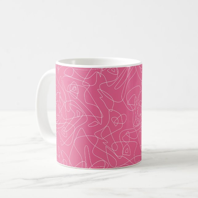 Taza De Café Dibujos abstractos blancos sobre fondo rosa (Anverso izquierdo)
