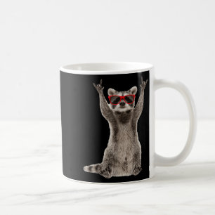 Taza De Café Dibujos Animados Mapache Rock Música Señal De Mano