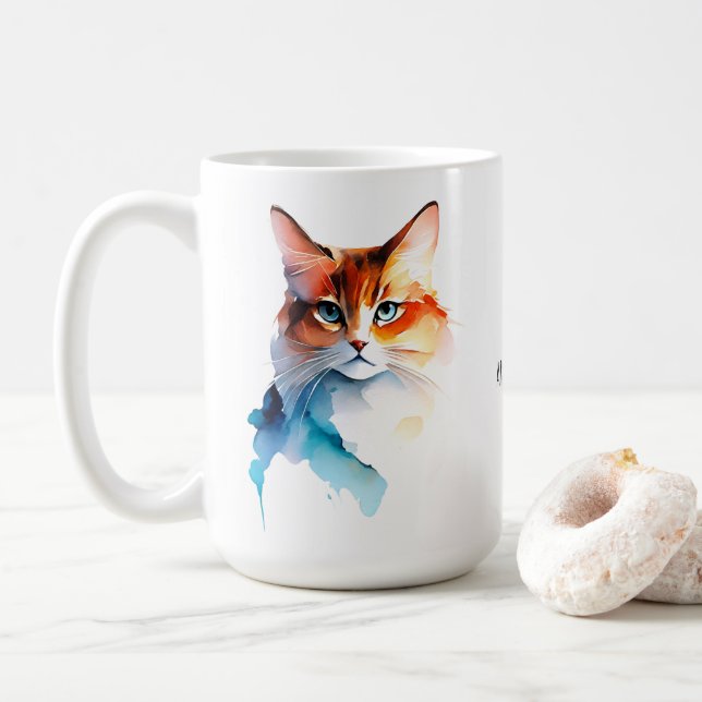 Taza De Café Dibujos de acuarela Gatos encantadores (Con donut)