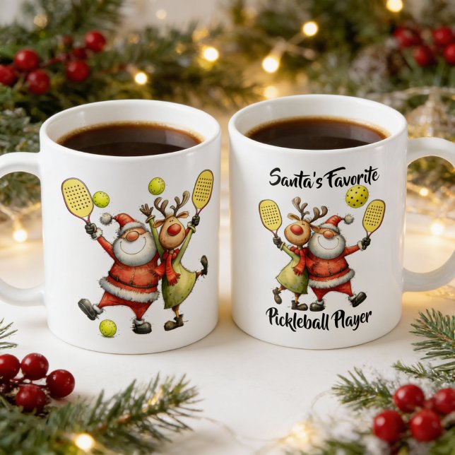 Taza De Café Dibujos divertidos de navidad pickleball (funny christmas pickleball mug)