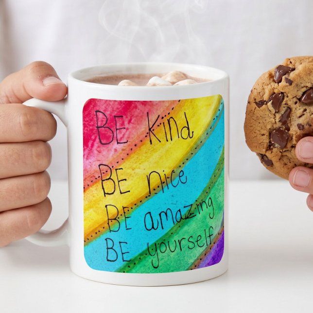 Taza De Café Dicho Inspirador Arcoíris Sé Amable Sé Tú Mismo  (Subido por el creador)