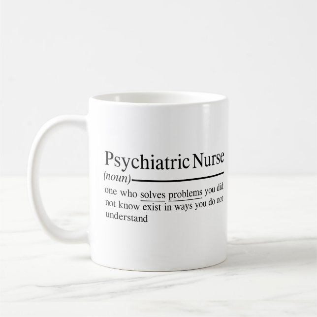 Taza De Café diciendo para enfermería psiquiátrica y graduación (Izquierda)