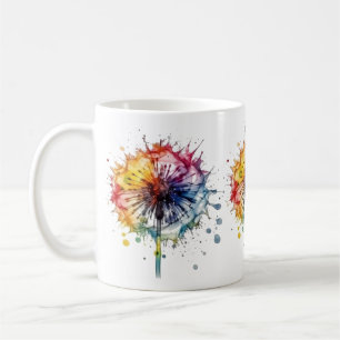 Taza De Café Diente de León Vibrante en Acuarela