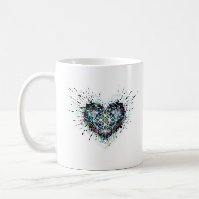 Taza De Café Digital Heart Sacred Geometry Heart Design  (Izquierda)