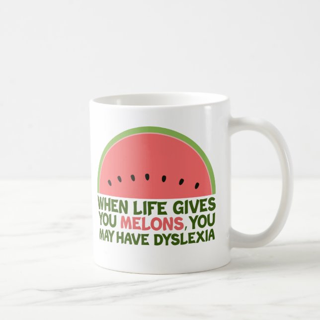 Taza De Café Dilexia divertida cita Humor disléxico sandía (Derecha)