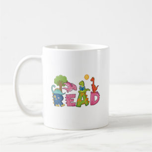 Taza De Café Dinos Cute Leen Libro Maestro Primaria