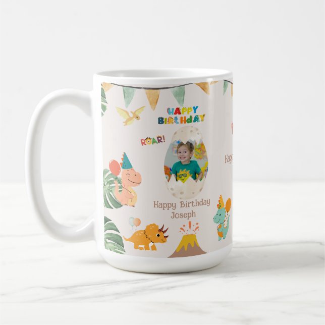 Taza De Café Dinosaur Birthday Mug Gift - Foto Personalizado (Izquierda)