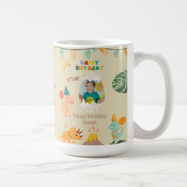 Taza De Café Dinosaur Birthday Mug Gift - Nombre y foto persona (Derecha)