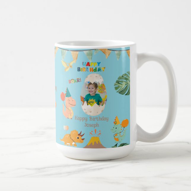 Taza De Café Dinosaur Birthday Mug Gift - Nombre y foto persona (Derecha)