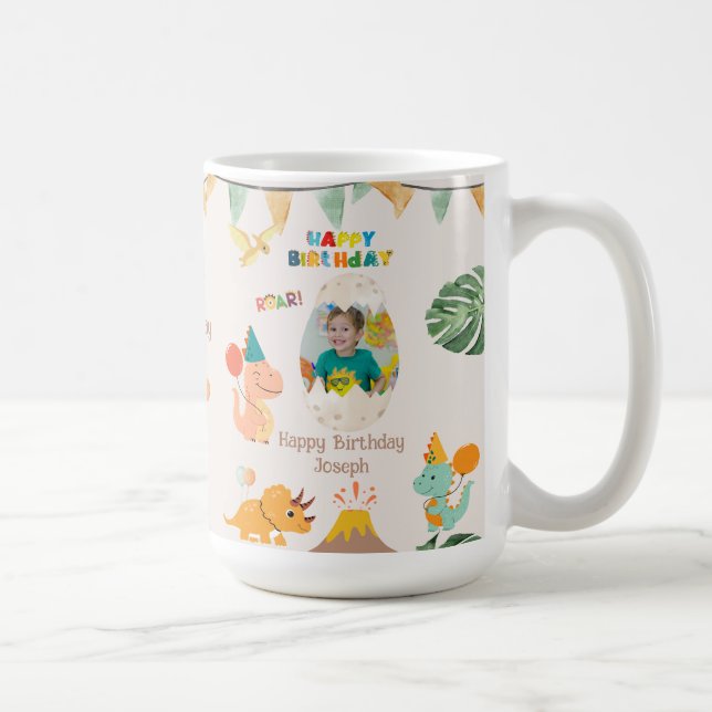 Taza De Café Dinosaur Birthday Mug Gift - Nombre y foto persona (Derecha)