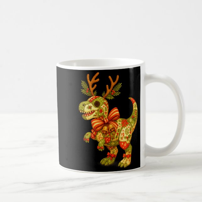 Taza De Café Dinosaur Christmas Season Patchwork T-rex Squad Fa (Derecha)
