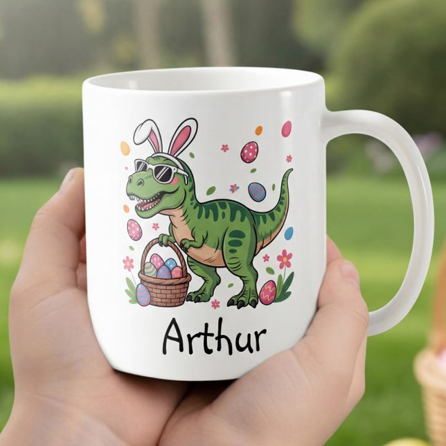 Taza De Café Dinosaur Easter Bunny Custom Name Mug For Kids (Subido por el creador)