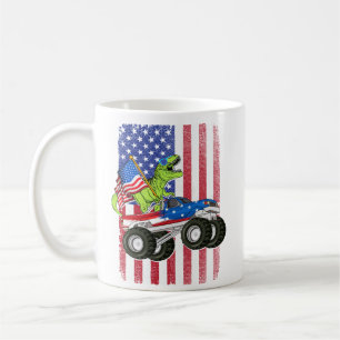 Taza De Café Dinosaur T Rex Monster Camión Bandera Americana