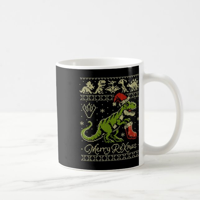 Taza De Café Dinosaur Ugly Christmas Sweater - Funny Christmas  (Derecha)
