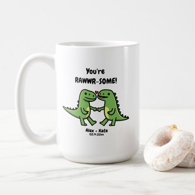Taza De Café Dinosaur Valentines (Con donut)