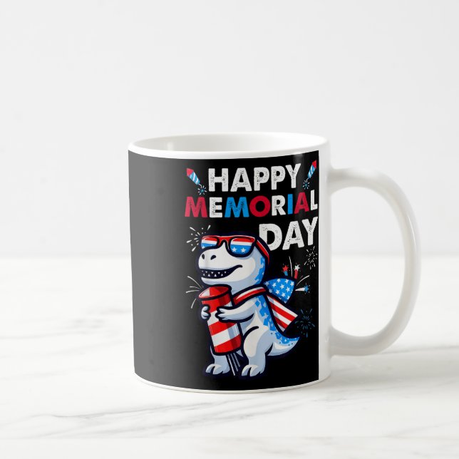 Taza De Café Dinosaurio 4 de julio Fuegos artificiales Bandera  (Derecha)