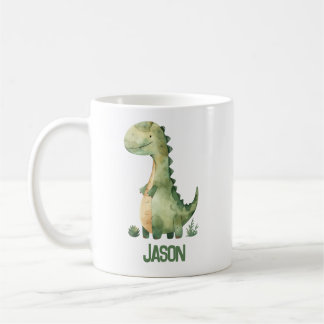 Taza De Café Dinosaurio acuático lindo con nombre de niño