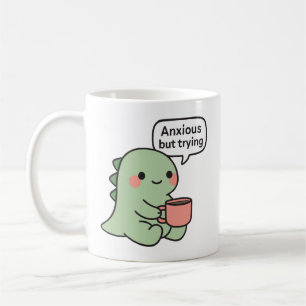 Taza De Café Dinosaurio Adorable Ansioso Pero Intentándolo