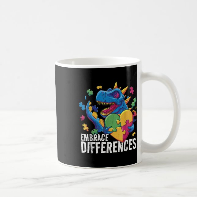 Taza De Café Dinosaurio autista. Adoptar Diferencias. Conscient (Derecha)