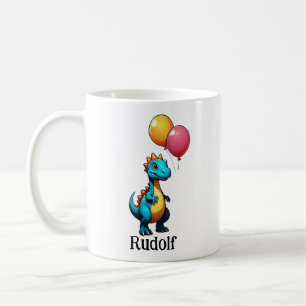 Taza De Café Dinosaurio azul con globos