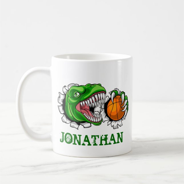 Taza De Café Dinosaurio de baloncesto T-Rex personalizado (Izquierda)