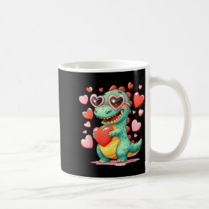 Taza De Café Dinosaurio de San Valentín Trex sosteniendo corazó