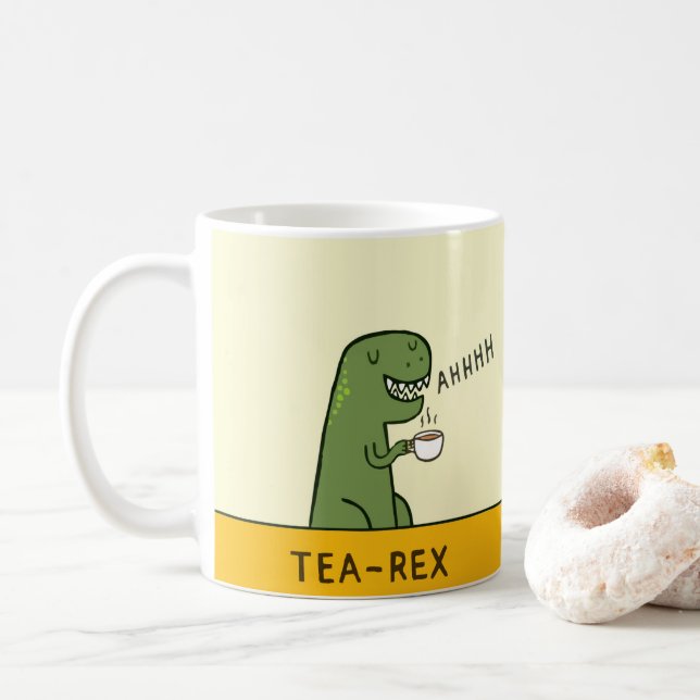 Taza De Café Dinosaurio divertido de T-Rex Tea Rex (Con donut)
