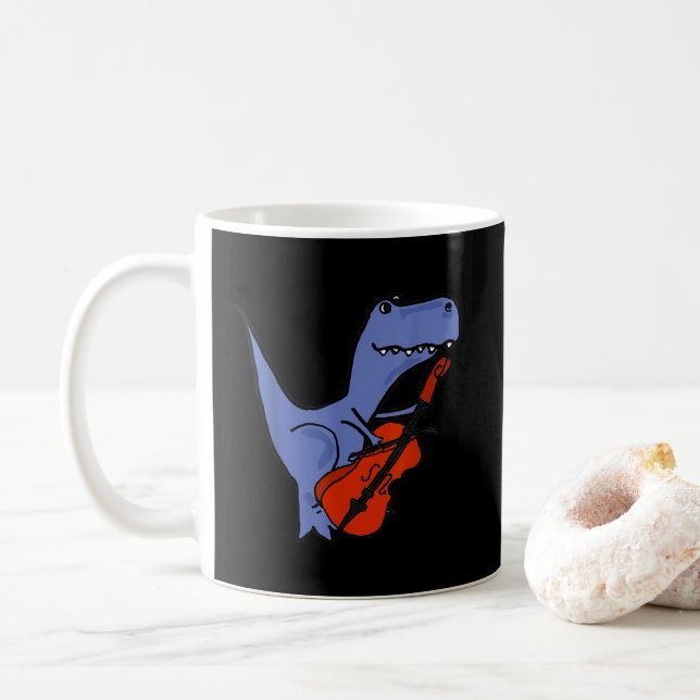 Taza De Café Dinosaurio divertido jugando a Cello (Con donut)