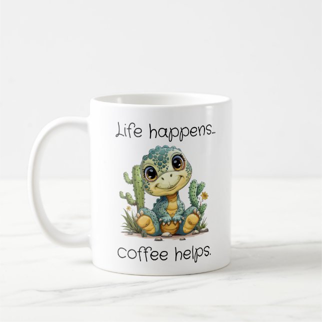 Taza De Café Dinosaurio Divertido La Vida Sucede (Izquierda)
