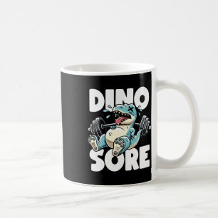 Taza De Café Dinosaurio divertido levantando pesas en el gimnas