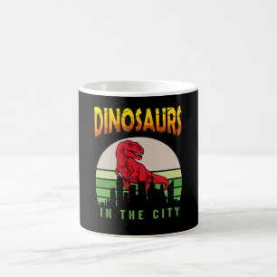 Taza De Café Dinosaurio en la Ciudad   Diseño de Dinosaurio