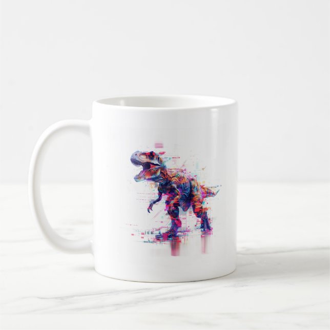 Taza De Café Dinosaurio Glitch T-Rex futurista (Izquierda)